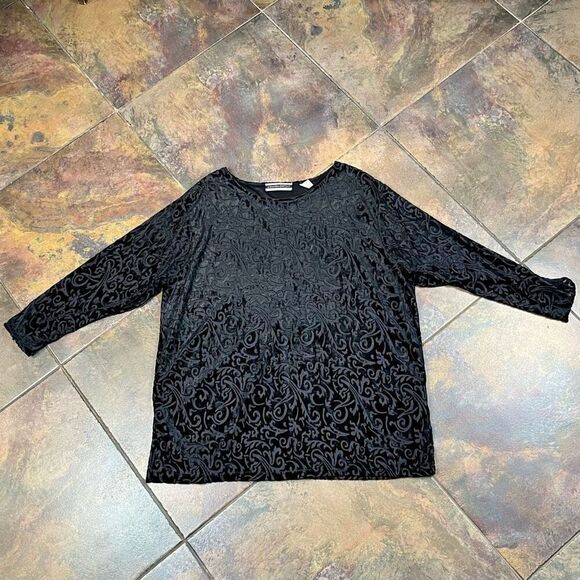 Amanda Smith Black Textured Paisley Velvet 2X Blouse - Picture 4 of 8
